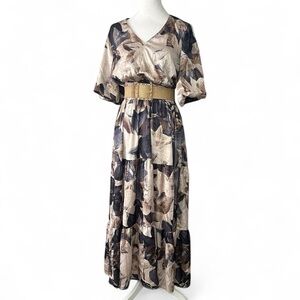 Rachel Zoe Pink and Tan Dolman Sleeve Maxi Dress